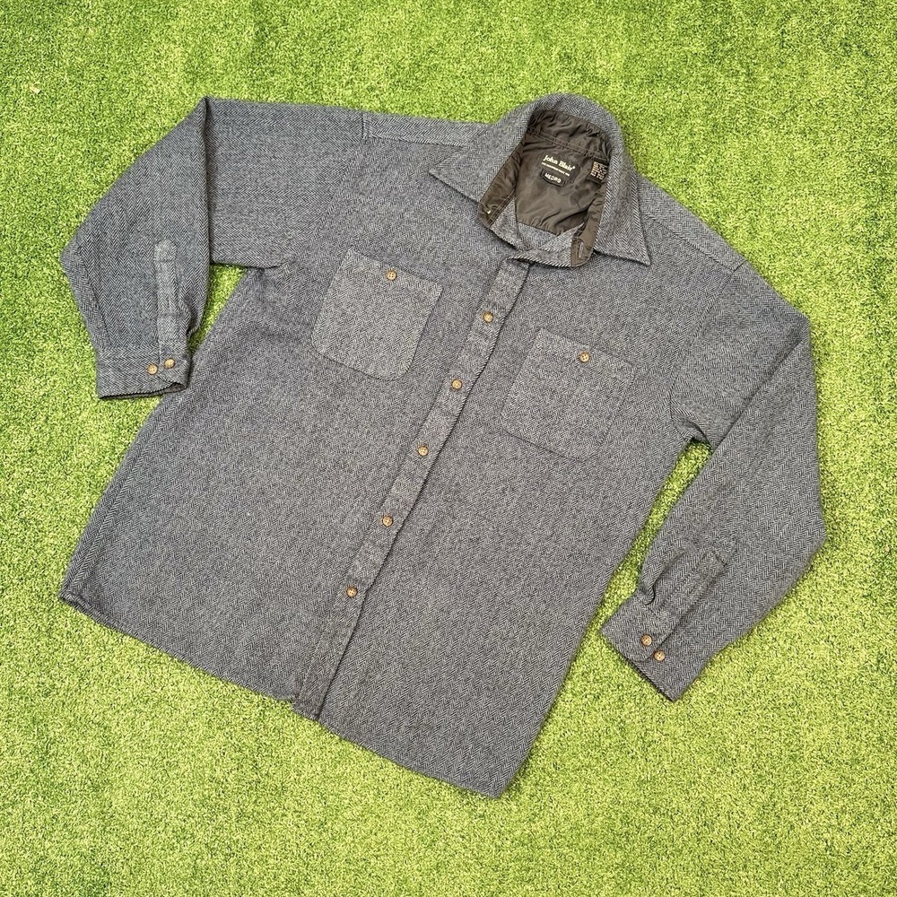 Vintage John Blair Knit‎ Shirt Men's Sz Medium Button Up Long Sleeve Blue